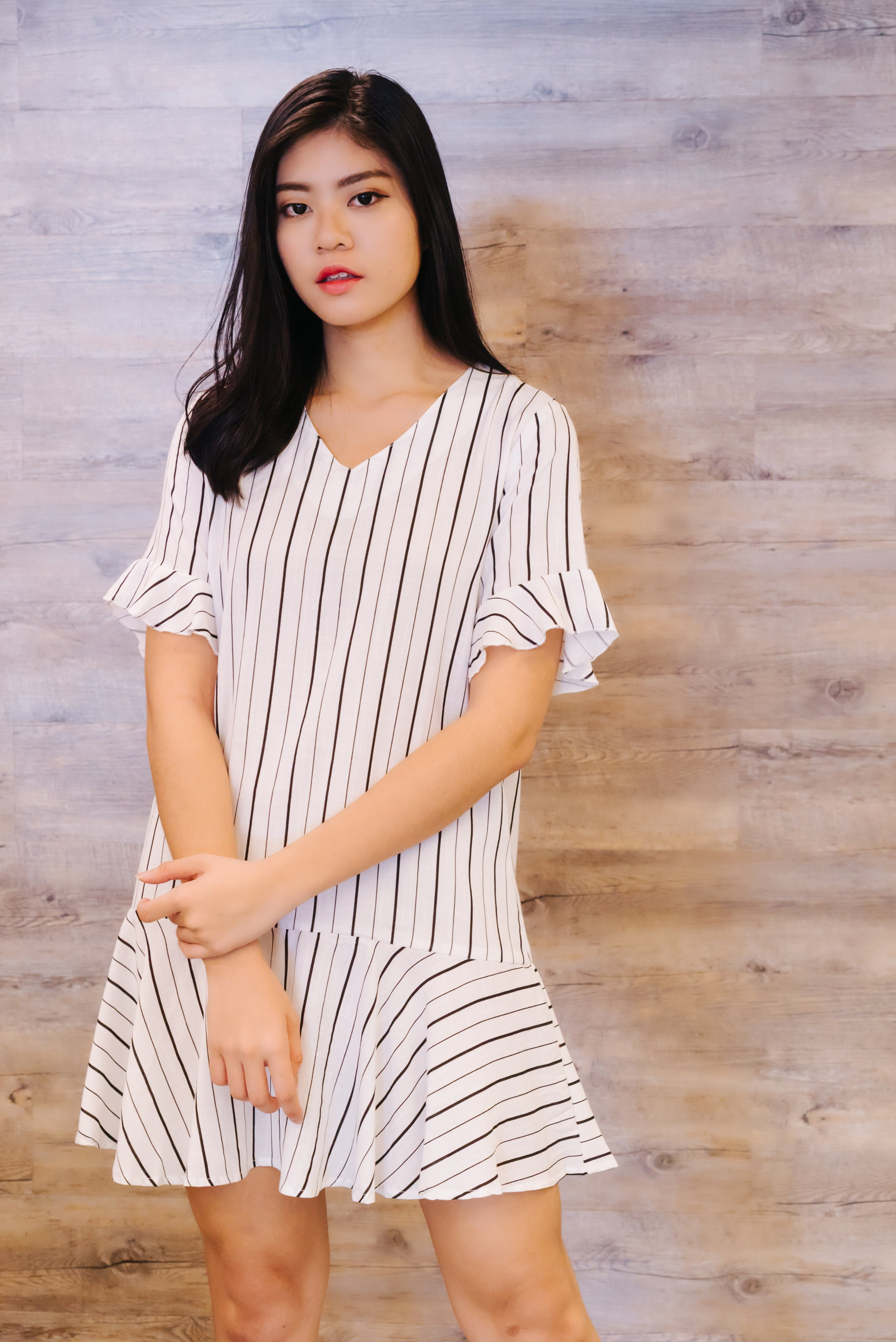 JULY002 White VNeck Dress